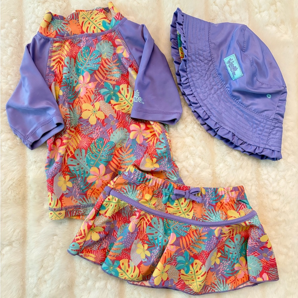 2T girl swim bundle Colorful Kids Swim Set with Hat